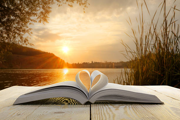 istock Open book on wooden table on natural blurred background. 484758080