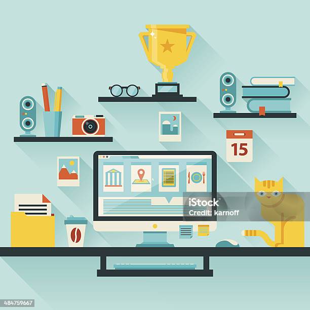 Flat Design Vector Illustration Stock Illustration - Download Image Now - Award, Desk, Office