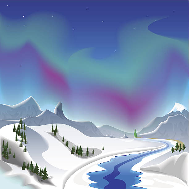 Aurora borealis Illustration will look great as decorations. Suitable as a template, presentation, postcards, posters. Use for any design decisions. alaska northern lights stock illustrations