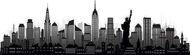 illustrations, cliparts, dessins animés et icônes de new york (complet, des bâtiments mobile - new york city panoramic statue of liberty skyline