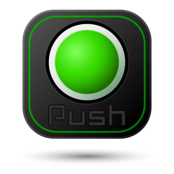 illustrazioni stock, clip art, cartoni animati e icone di tendenza di a pulsante - downloading symbol push button interface icons