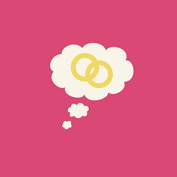 Two rings inside a thought bubble marriage graphic A simple marriage and engagement graphic with two rings inside a thought bubble on a pink background. lesbian affair stock illustrations