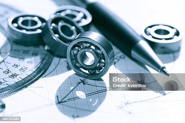 Ballbearings On Draft Stock Photo - Download Image Now - 2015, Ball Bearing, Blueprint