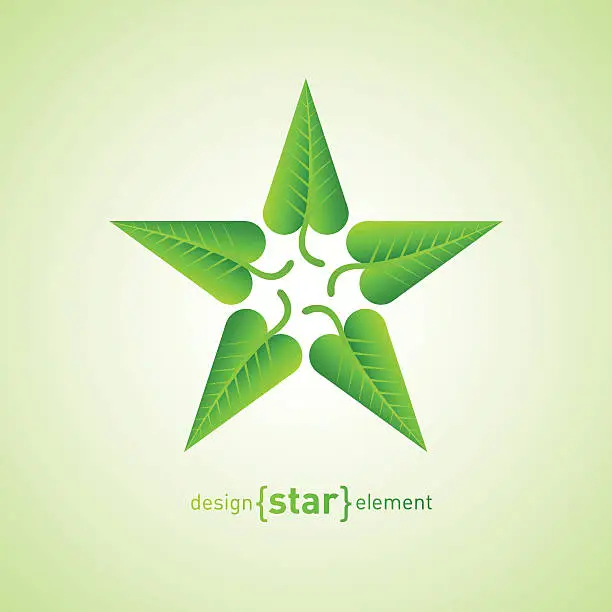 Vector illustration of Abstract vector design element star with green spring leafs