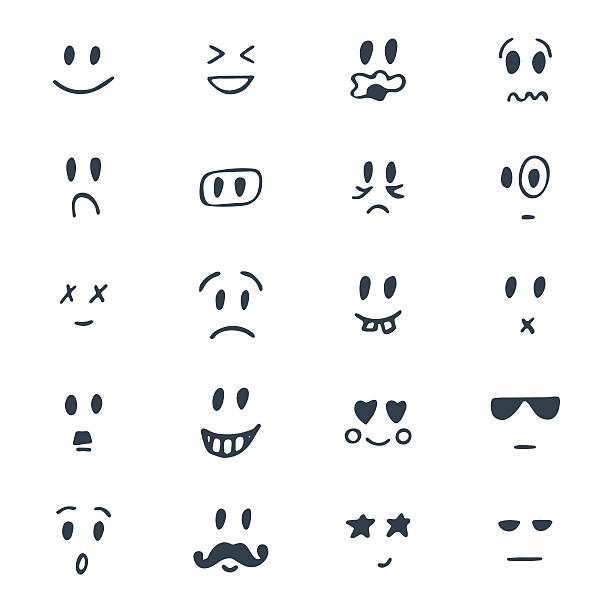 set of hand drawn смайликами. графический набор выражений лица - child smiley face smiling happiness stock illustrations