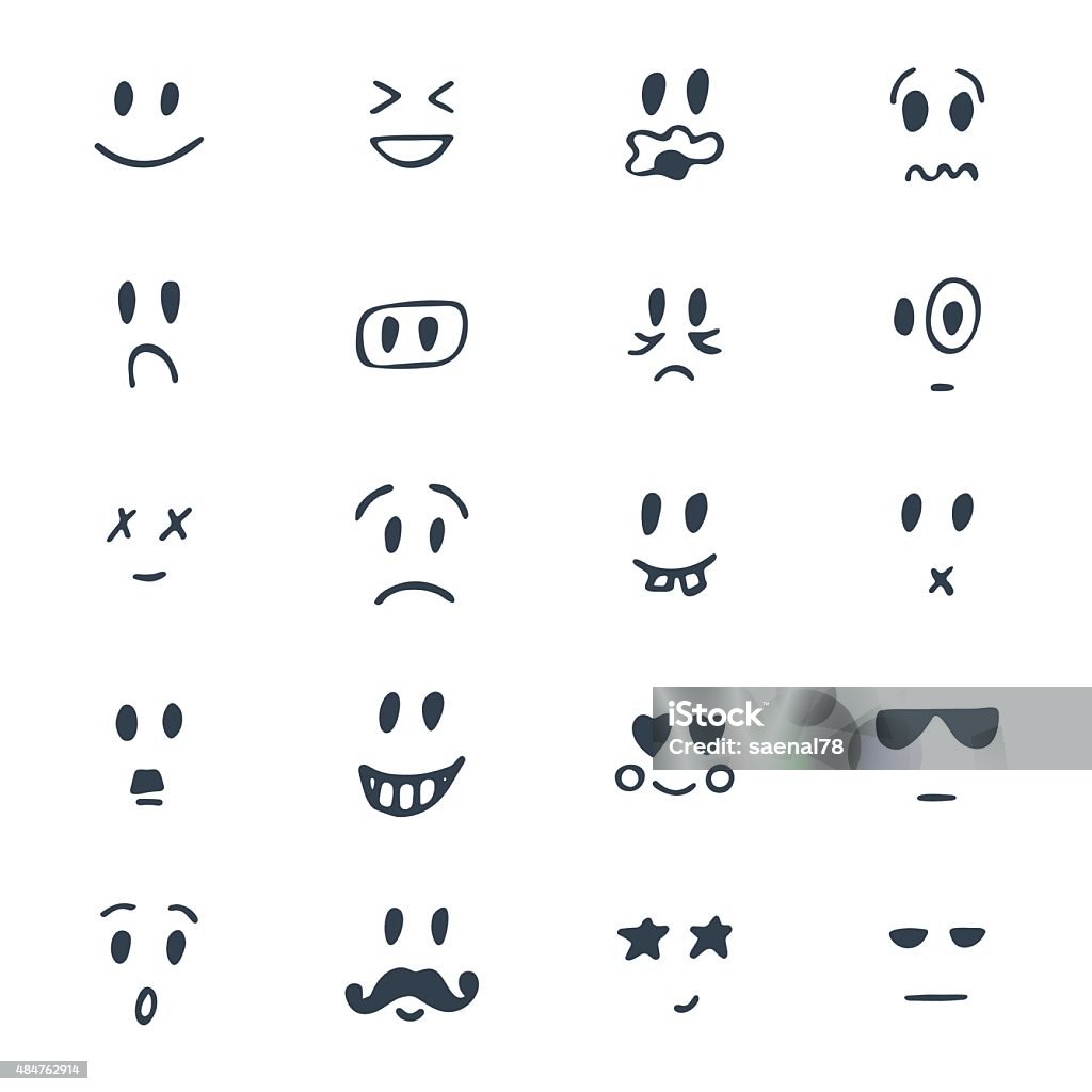 Set Of Hand Drawn Smiley Faces Sketched Facial Expressions Set ...