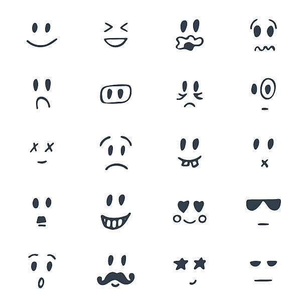 Set of hand drawn smiley faces. Sketched facial expressions set Set of hand drawn smiley faces. Sketched facial expressions set. Vector illustration smiley face drawing stock illustrations