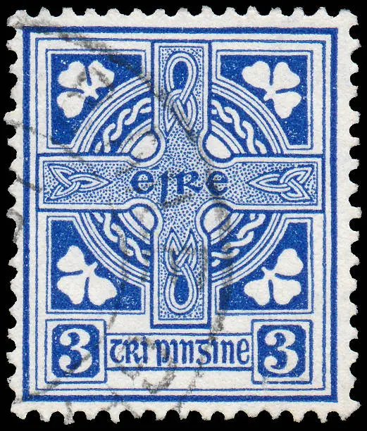 Photo of Stamp printed in Ireland shows image of Celtic cross