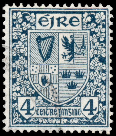 IRELAND - CIRCA 1922: A stamp printed in Ireland shows Coat of Arms of the Four Provinces of Ireland, without the inscription, from the series \