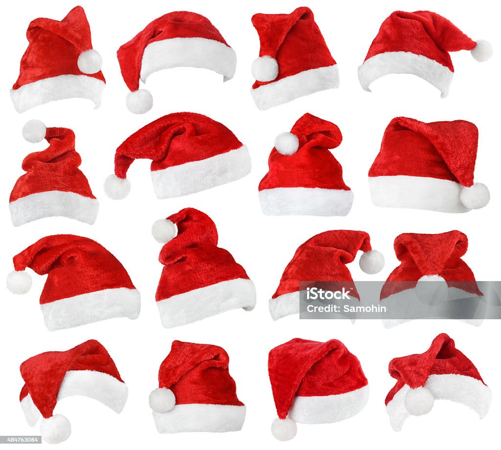 Set of Santa Claus red hats Set of red Santa Claus hats isolated on white background Santa Hat Stock Photo