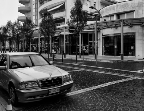 Jesolo, Italy - April 13, 2014: Mercedes Benz Car parket in a street of the city. Photo taken in a public area