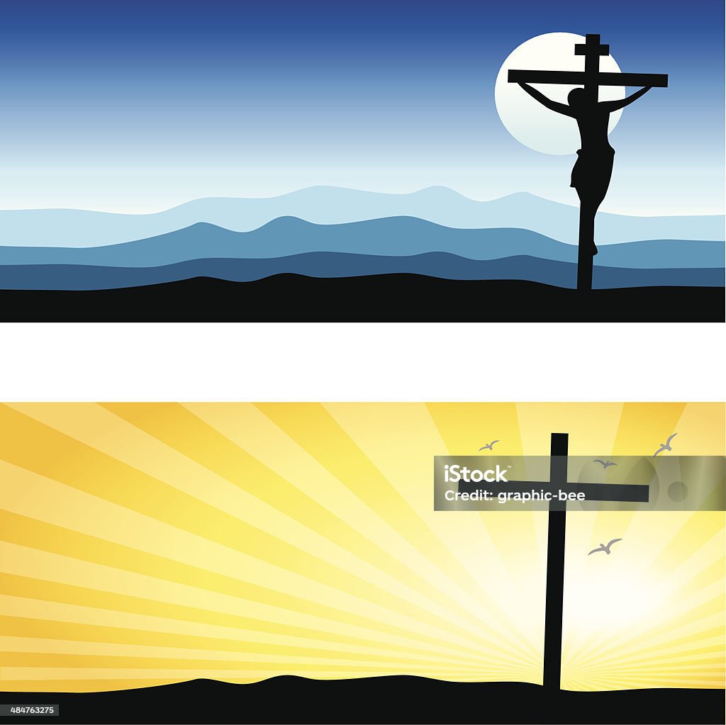 Good Friday & Easter day background. Vector illustration of Jesus Christ's crucifixion silhouette and Resurrection. Jesus Christ stock vector