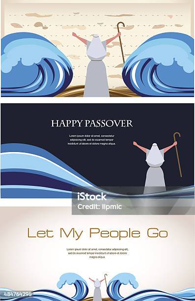Três Banners De Feriado Judaico Pesach - Arte vetorial de stock e mais imagens de Mar - Mar, Separação, Moisés - Figura religiosa