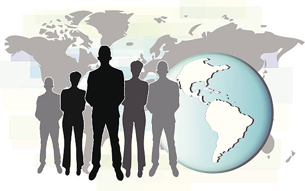 istock Illustration of international business people with earth 484764623