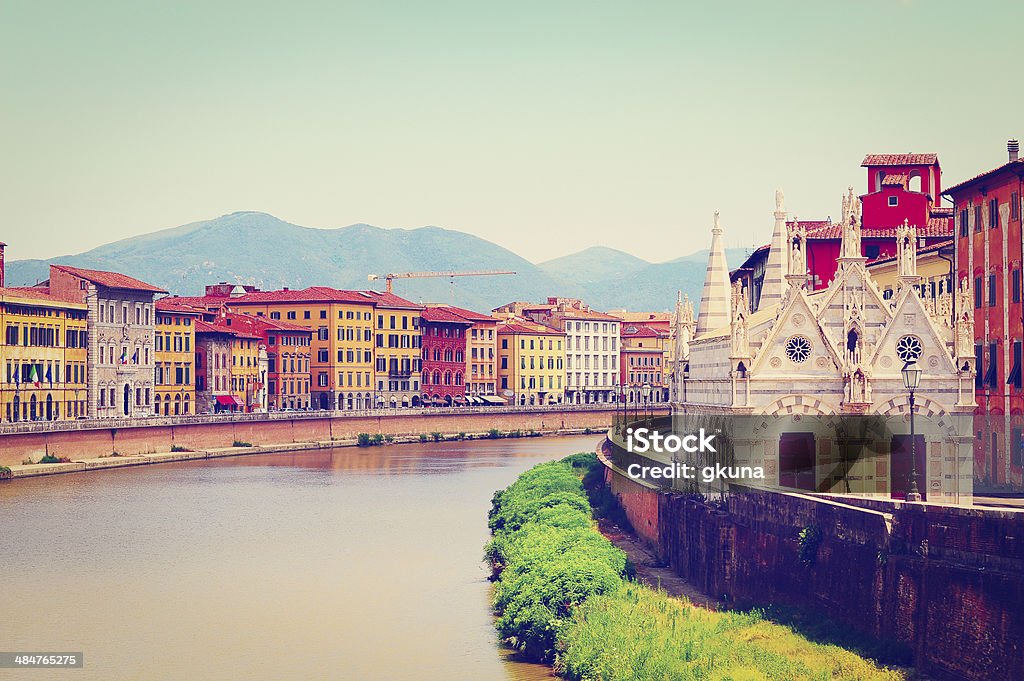 Pisa River Arno Embankment in the Italian City of Pisa, Instagram Effect Alley Stock Photo