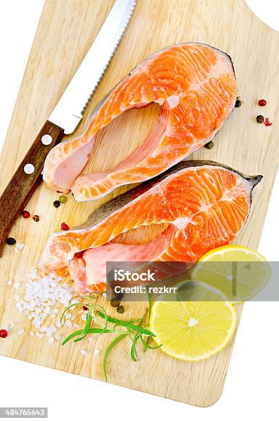 Trout With Rosemary And Knife On Plank Stock Photo - Download Image Now - Colors, Condiment, Cooking