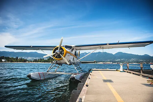 Water seaplane at the dock ready to leave