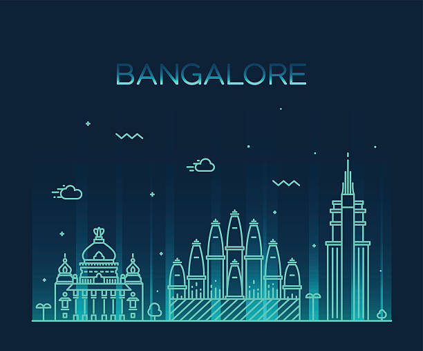 ilustrações, clipart, desenhos animados e ícones de bangalore horizonte ilustração vetorial linear - architecture asia asian culture bangalore