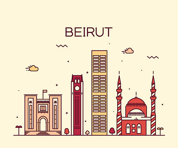 Beirut skyline trendy vector illustration linear Beirut skyline detailed silhouette Trendy vector illustration linear style beirut illustrations stock illustrations