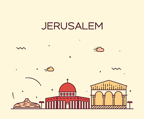 예루살렘 스카이라인 트렌디한 벡터 선형 스타일 - jerusalem stone illustrations stock illustrations