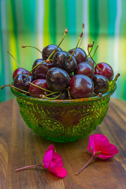 Cherris and flowers. stock photo