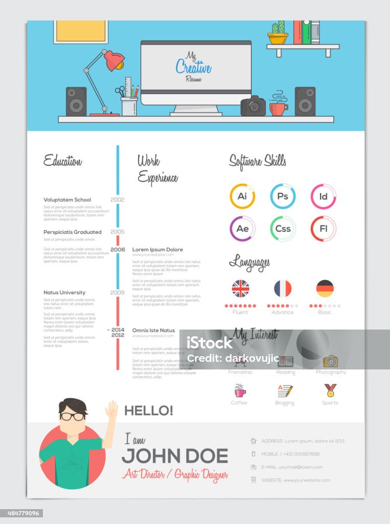 Flat Resume with Infographics Flat Resume with Infographics. Resume cv set. Vector Résumé stock vector