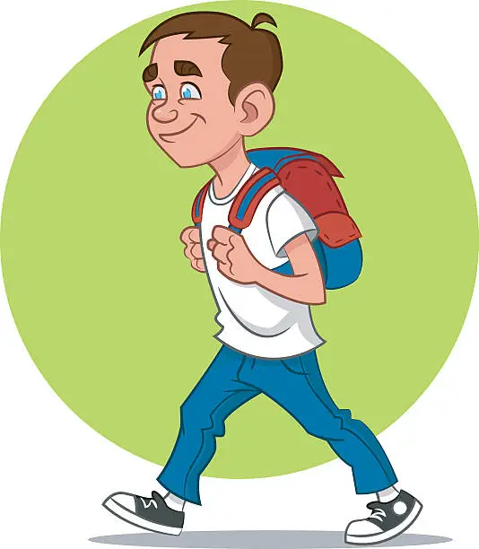 Vector illustration of schoolboy goes to school. Школьник идет в школу.