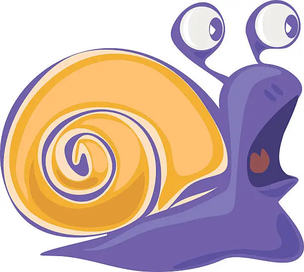 Vector illustration of surprised snail on a white background