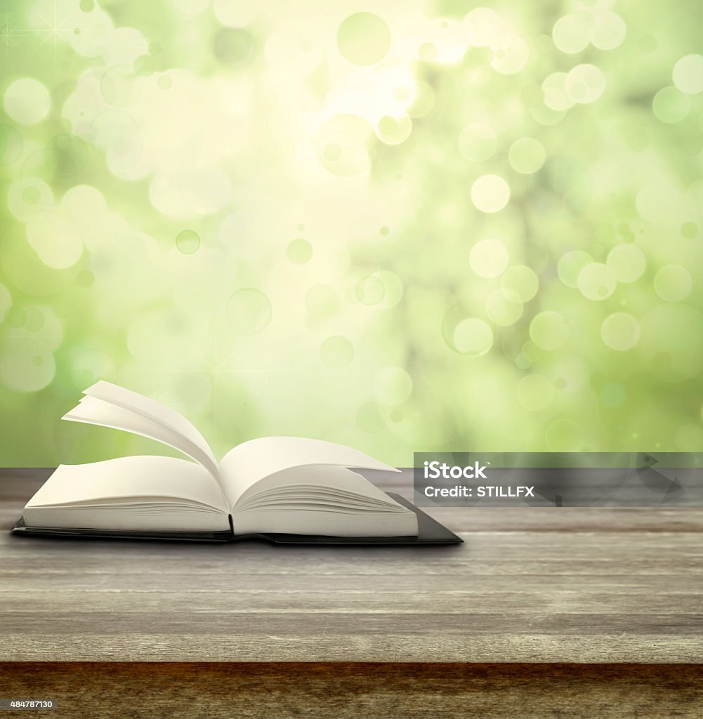Open book Open book on table in front of green background 2015 Stock Photo