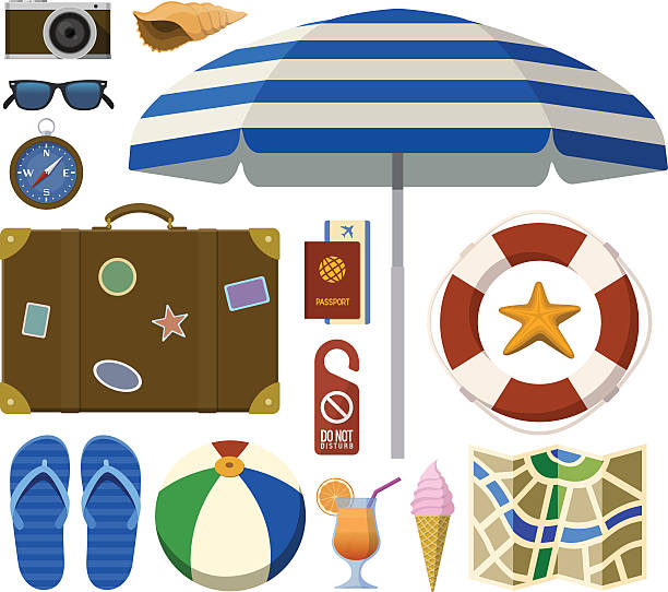 istock Traveling set with tourist and beach accessories 484790870