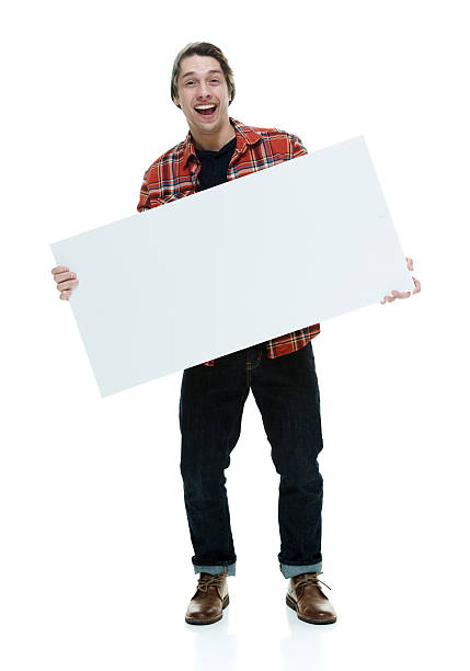 istock Cheerful hipster holding placard 484794120