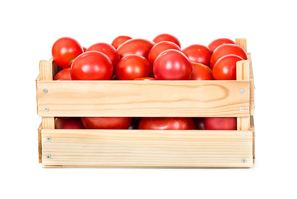 frischen tomaten auf holz-box - vine street stock-fotos und bilder