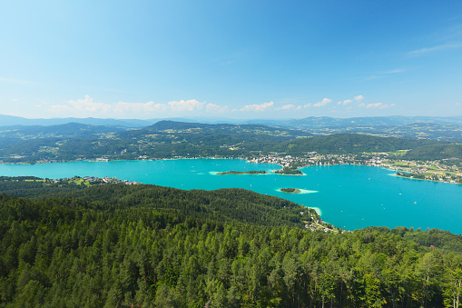 Pyramidenkogel, view of the Lake Wörthersee, Carinthia, Austria 