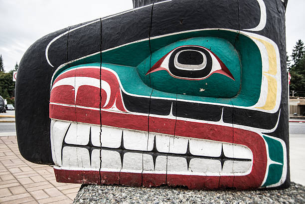 Totem pole Totem pole in the city of Duncan, British Columbia, known as the "city of totems" for its dozens of totem poles along city streets in the downtown area pacific northwest totem poles stock pictures, royalty-free photos & images