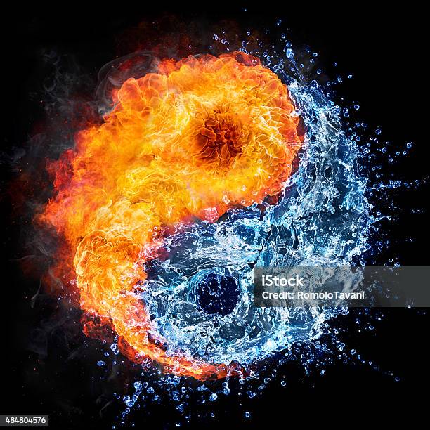 Fire And Water Ying Yan Concept Tao Symbol Stock Photo - Download Image Now - Yin Yang Symbol, Fire - Natural Phenomenon, Water