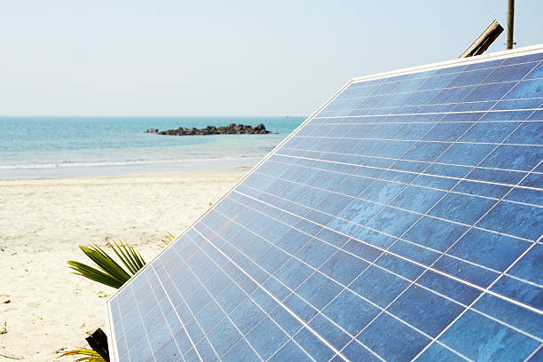 istock Panel of the solar batteries in the beach 484806796