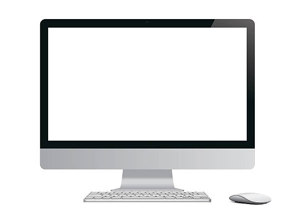 Modern Computer Modern Computer with mouse and keyboard, isolated on white. clicking screen stock pictures, royalty-free photos & images