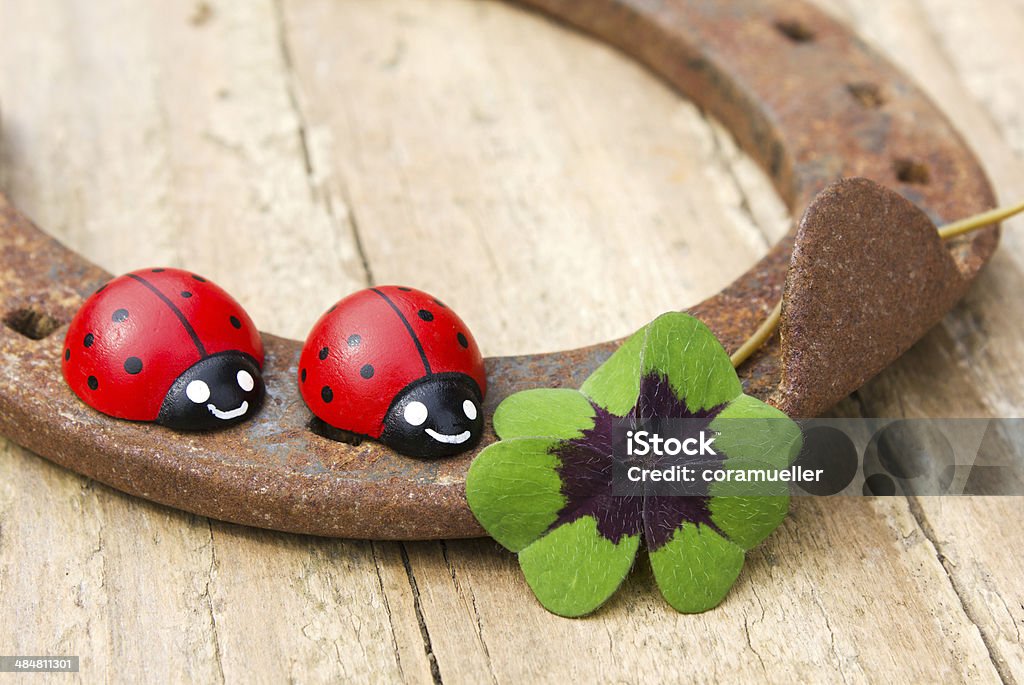 horseshoe horseshoe with ladybugs and lucky clover Horseshoe Stock Photo