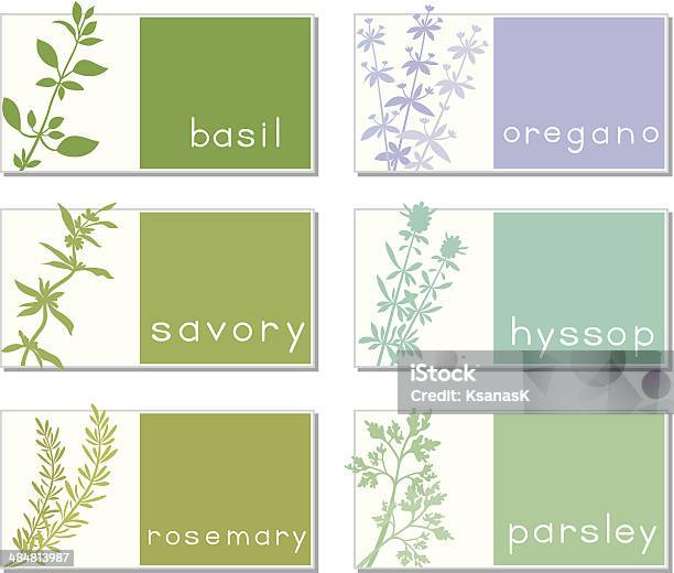 Titled Stickers With Herbs Stock Illustration - Download Image Now - Basil, In Silhouette, Parsley