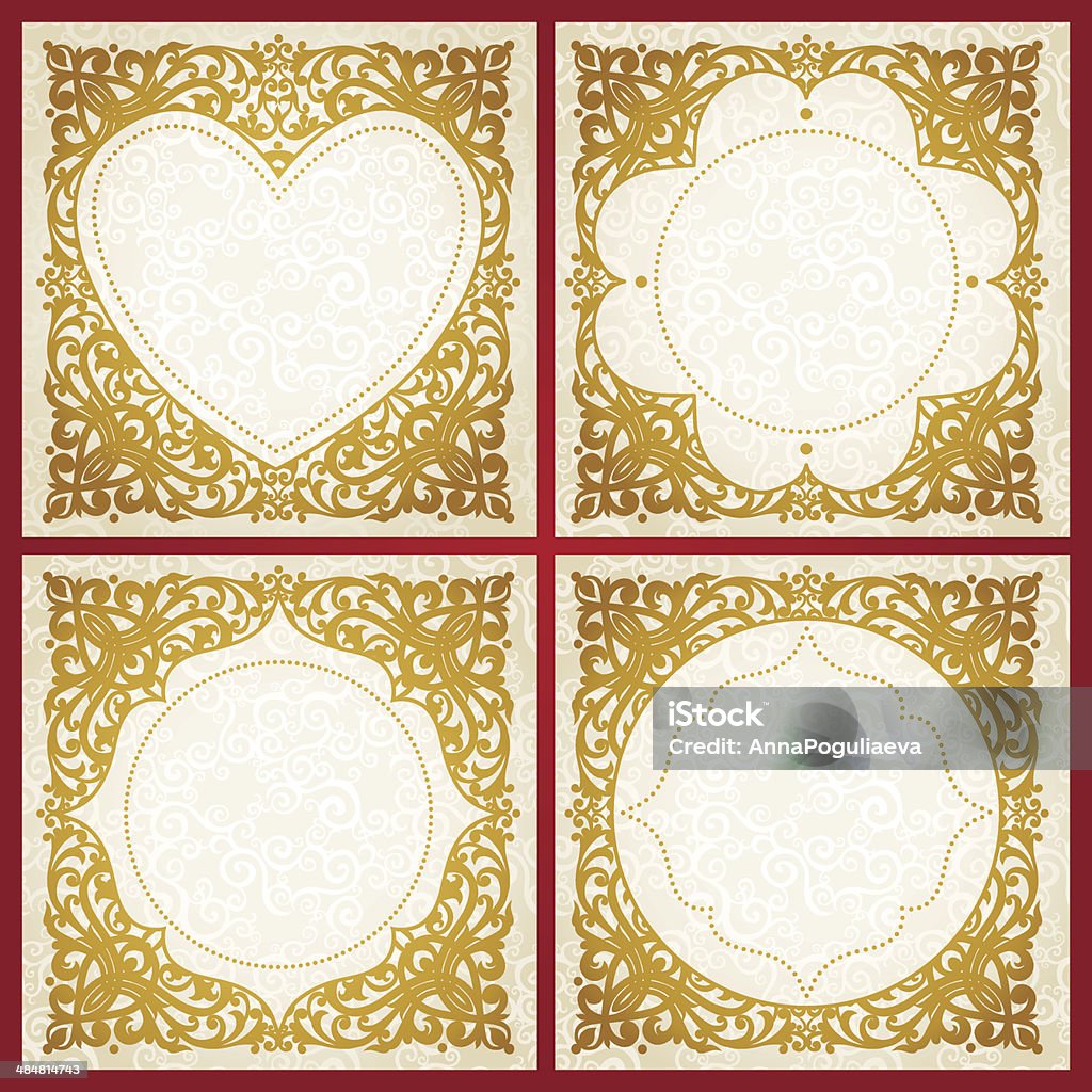 Vintage greeting cards Vintage greeting cards with swirls and floral motifs in retro style. Template frame design for card. Colorful vector border in Victorian style. You can place your text in the empty frame. Arabic Style stock vector