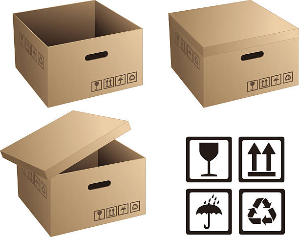 kartony - cardboard box package box label stock illustrations