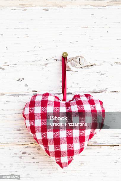 Red Checkered Heart Shape Hanging Greeting Card Stock Photo - Download Image Now - Checked Pattern, Heart Shape, Textile