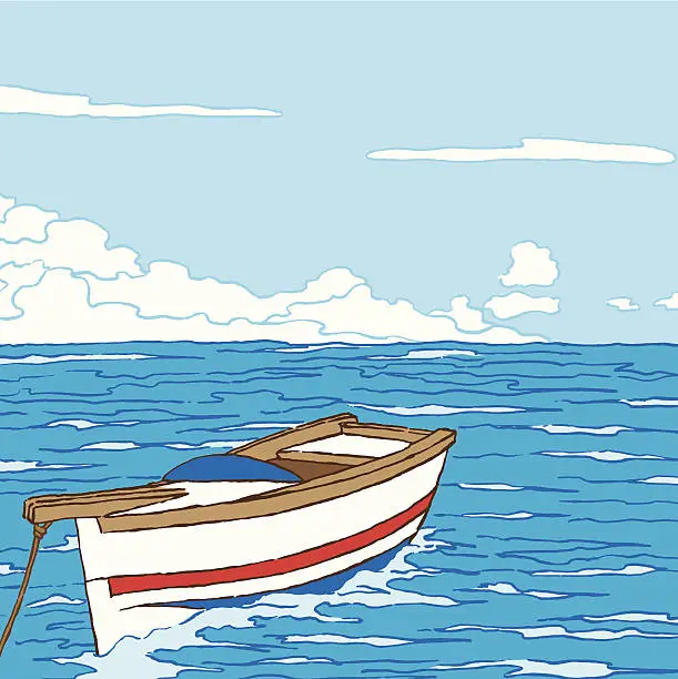 Vector illustration of Seascape with Wooden Boat