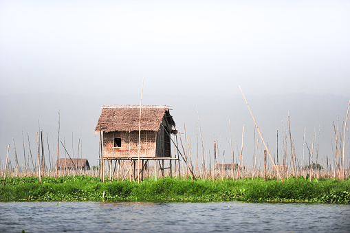 Local house made from wood and bamboo on Inle lake,Myanmar