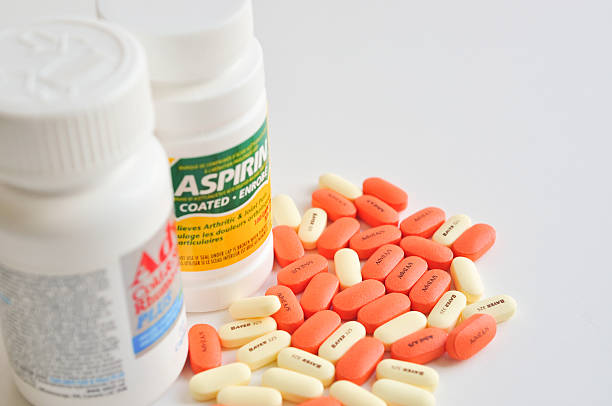 Pills of aspirin and advil stock photo