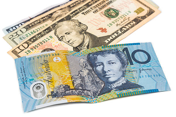 istock Close up of Australian Dollar currency note against US Dollar 484825534