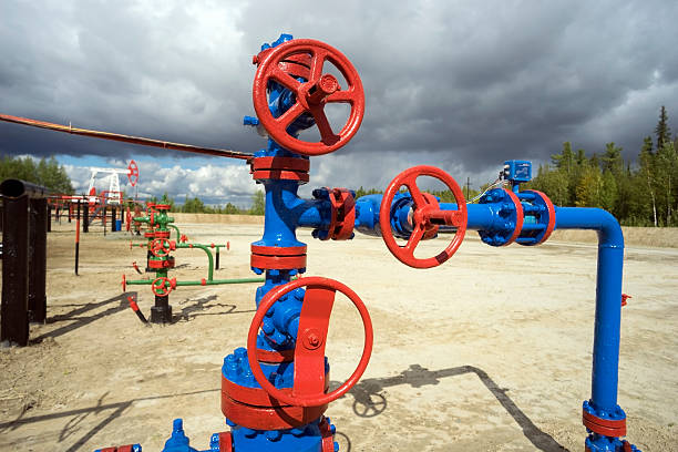 istock Oil valves on the well. 484828298