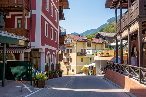 St. Wolfgang, Austria - June 23, 2014: In the center of the village of St. Wolfgang, a famous tourist destination for Austria tourists