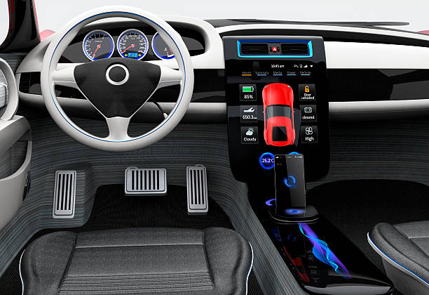 istock Futuristic electric vehicle dashboard and interior design. 484830920