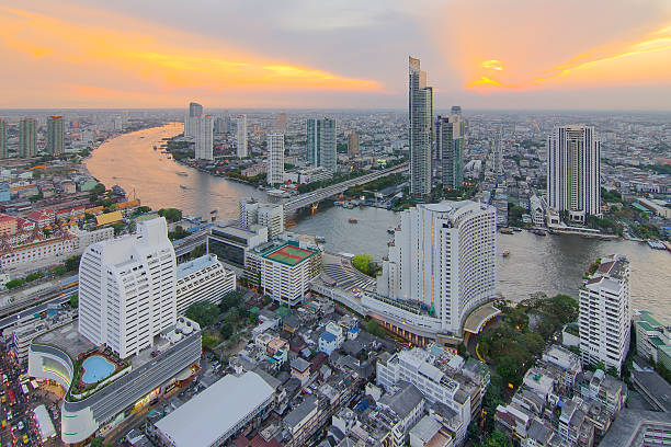 istock Bangkok cityscape from top view with river 484836618